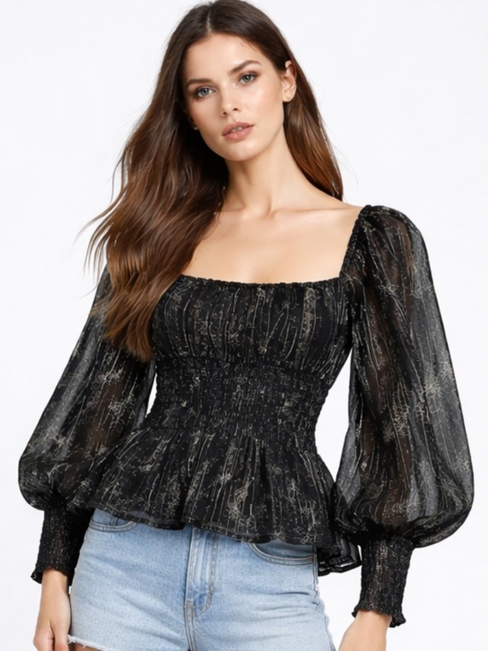 NSR Tops - NSR Cropped Fitted Shimmery Top